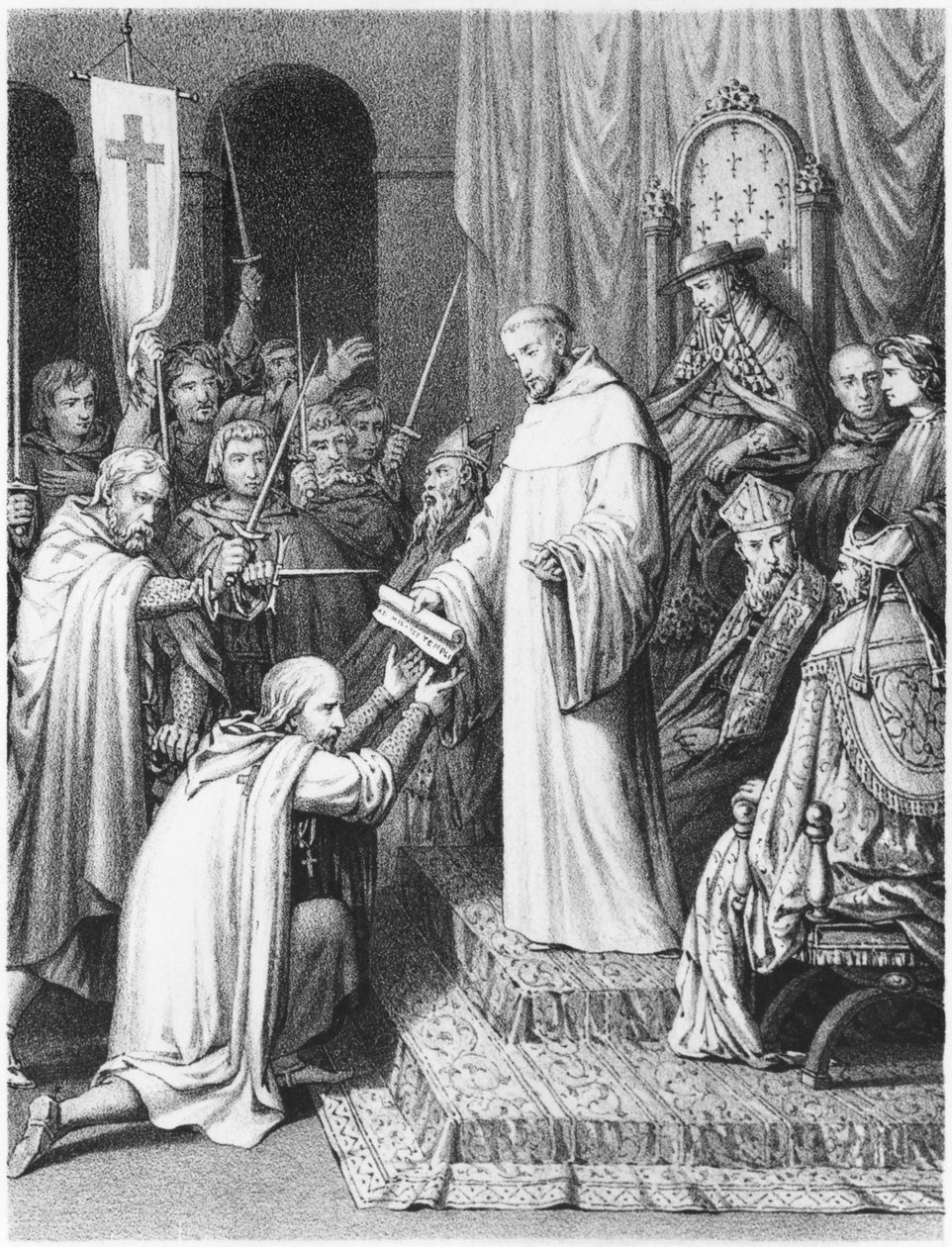 St. Bernard, abbed av Clairvaux, gir tempelherrene deres regler av French School