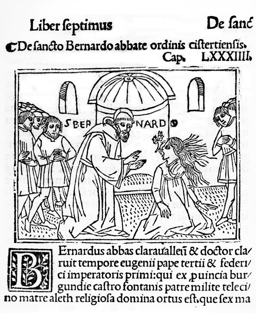 St. Bernard av Clairvaux eksorciserer en besatt kvinne, illustrasjon fra La Vie des Saints publisert 1506 av French School