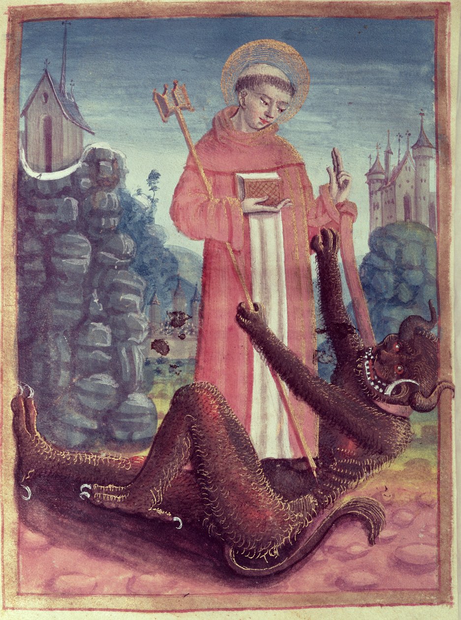 St. Bernard av Menthon (923-1008) Overvinne en demon, fra en timebok, 1490 av French School