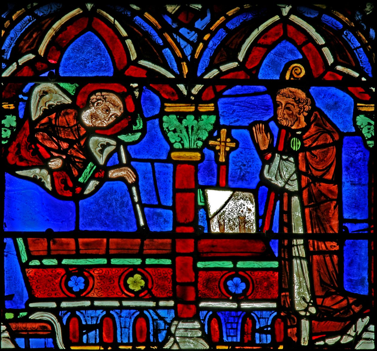 St Cheron-vinduet: viser seg for en abbed ved graven hans (w15) av French School