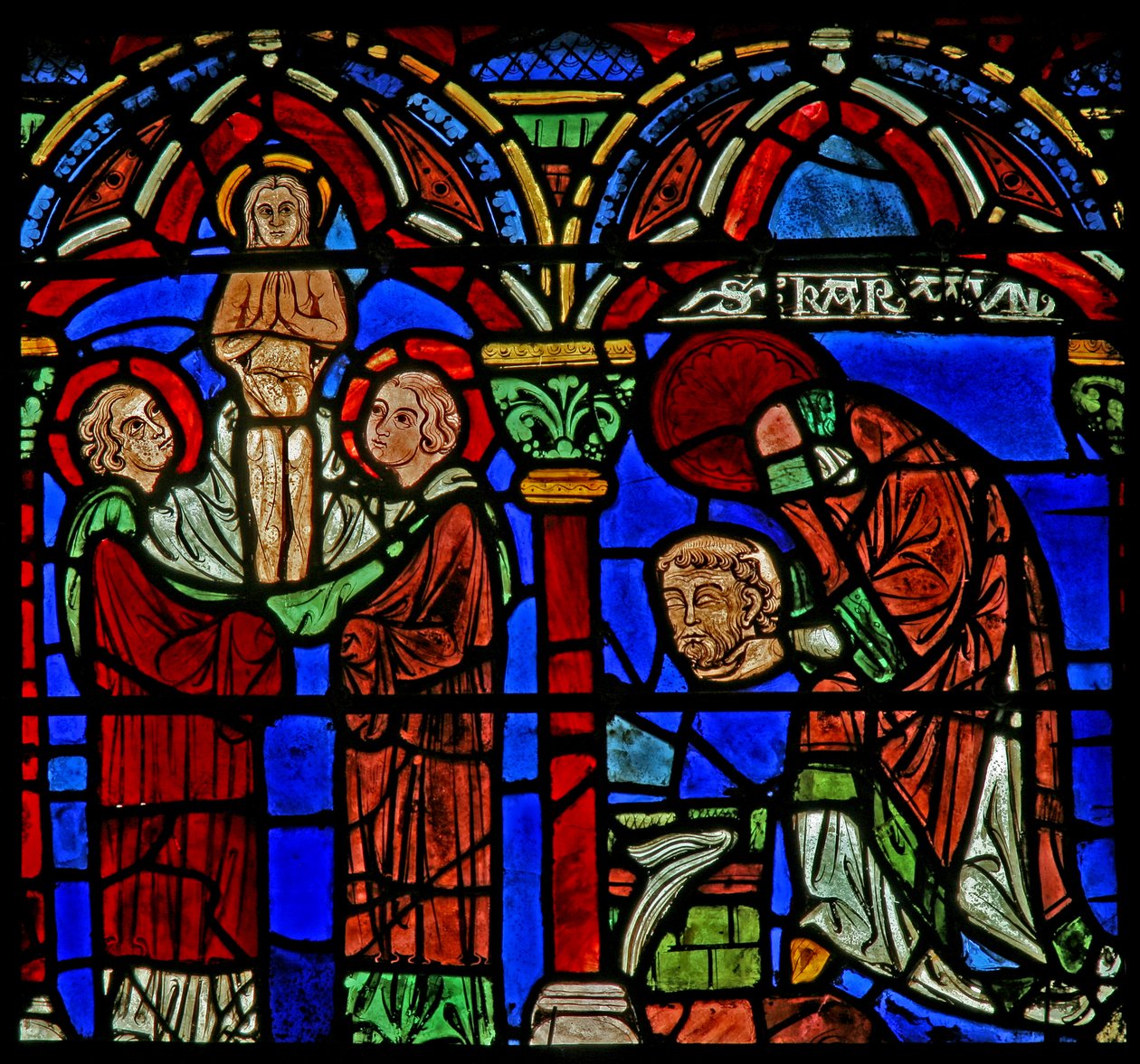 St Cheron-vinduet: bærer hodet til St Mesme-fontenen; hans sjel stiger opp (w15) av French School