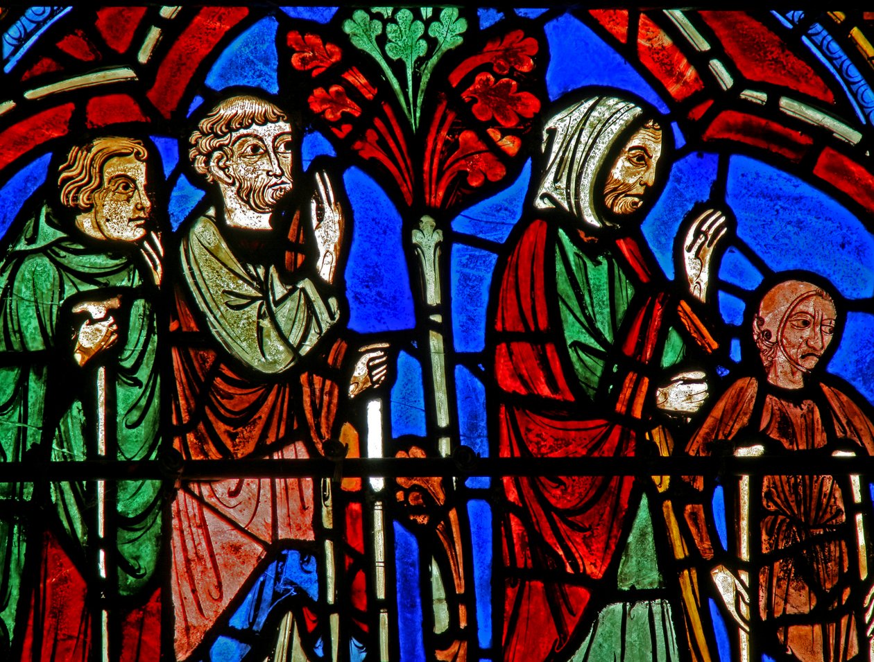 St Cheron-vinduet: den syke ved graven hans (w15) av French School