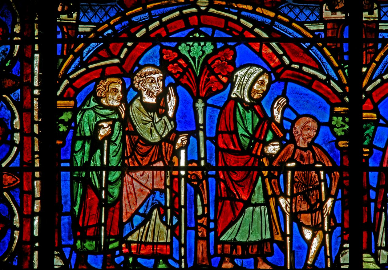 St Cheron-vinduet: den syke ved graven hans (w15) av French School