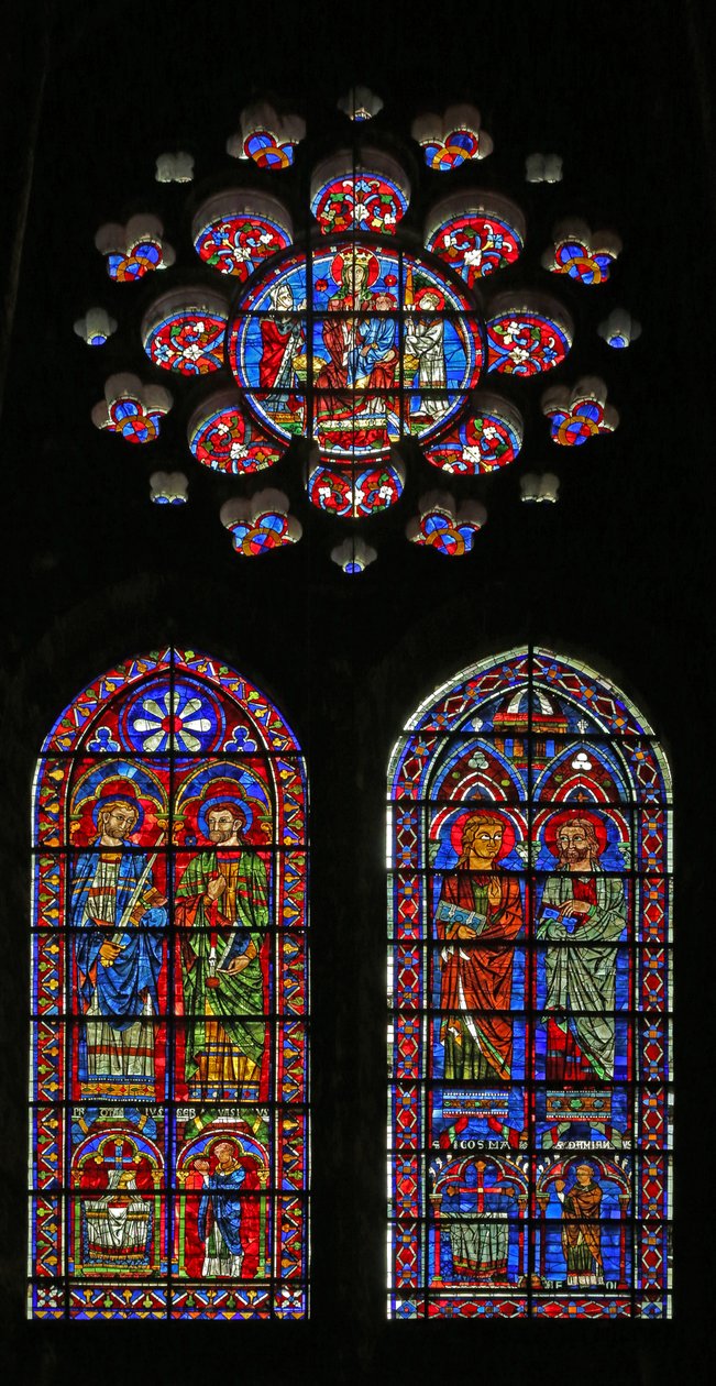 St Cosmos, St Damien, St Gervais og Proteus; giverprester; jomfruen og barnet ovenfor (w120) av French School