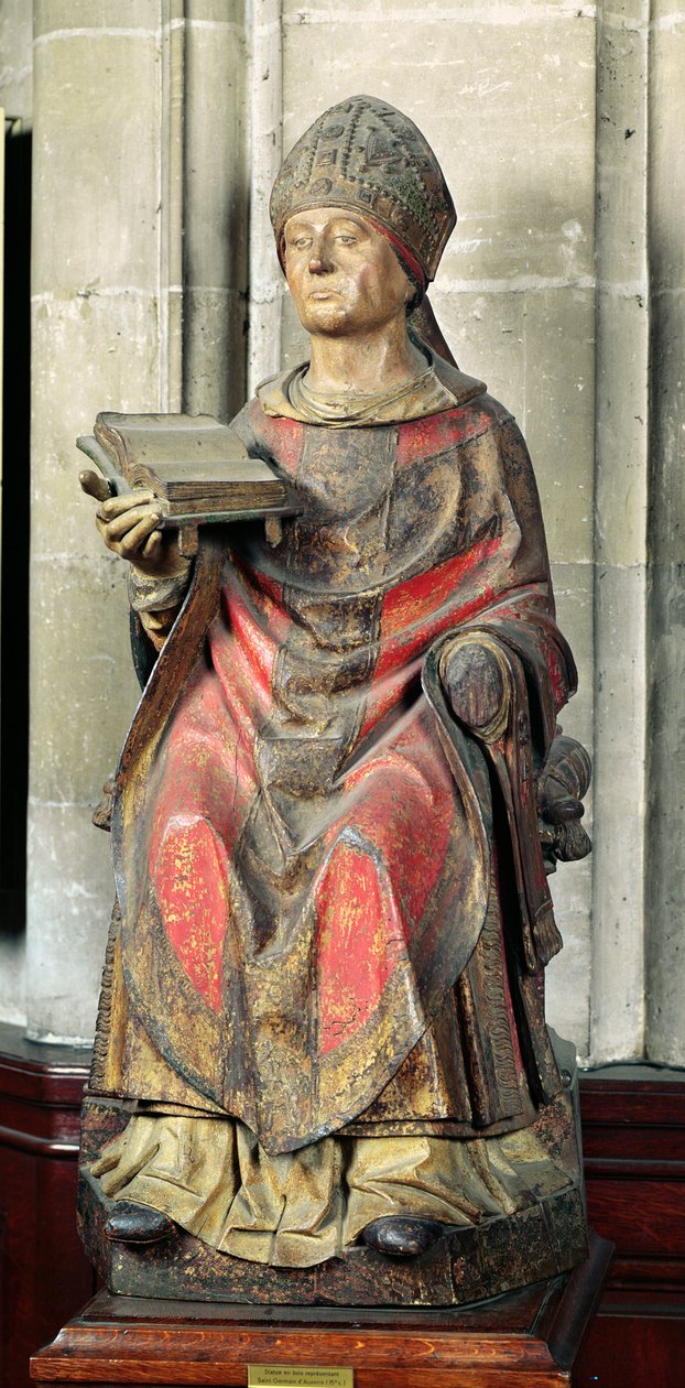 St. Germain (ca. 380-448) biskop av Auxerre (polykromt tre) av French School