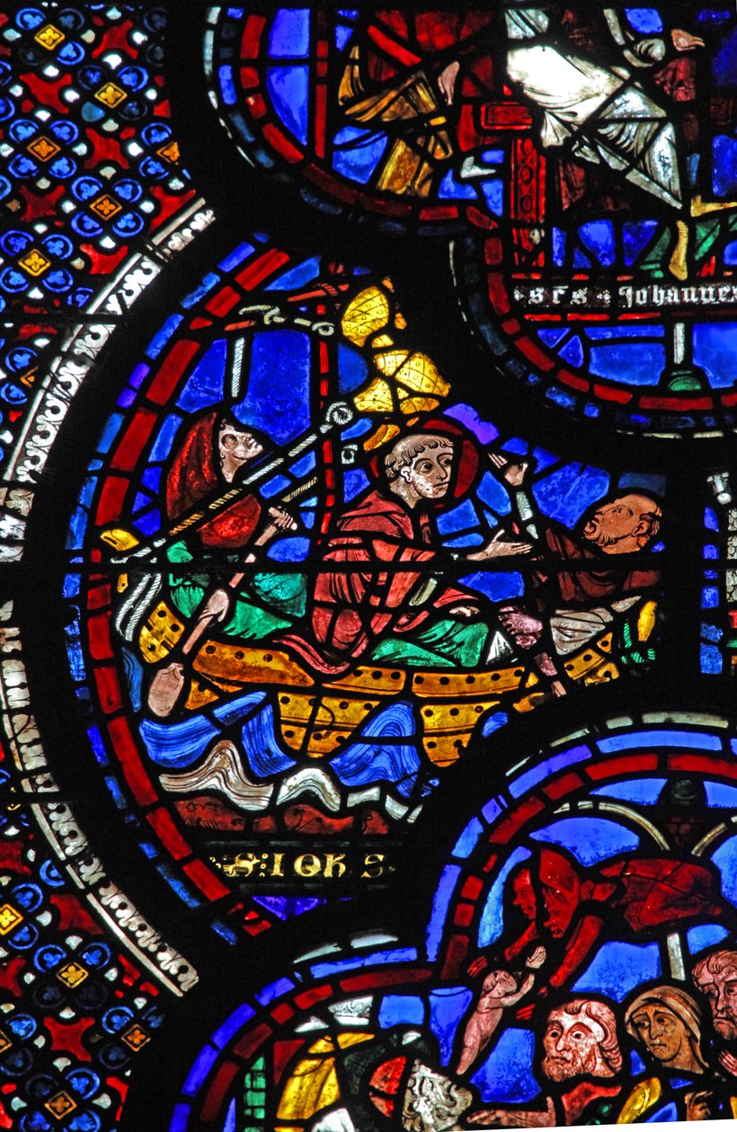 St John-vinduet: forvist til Patmos og skriver Apocalypse (w48) av French School