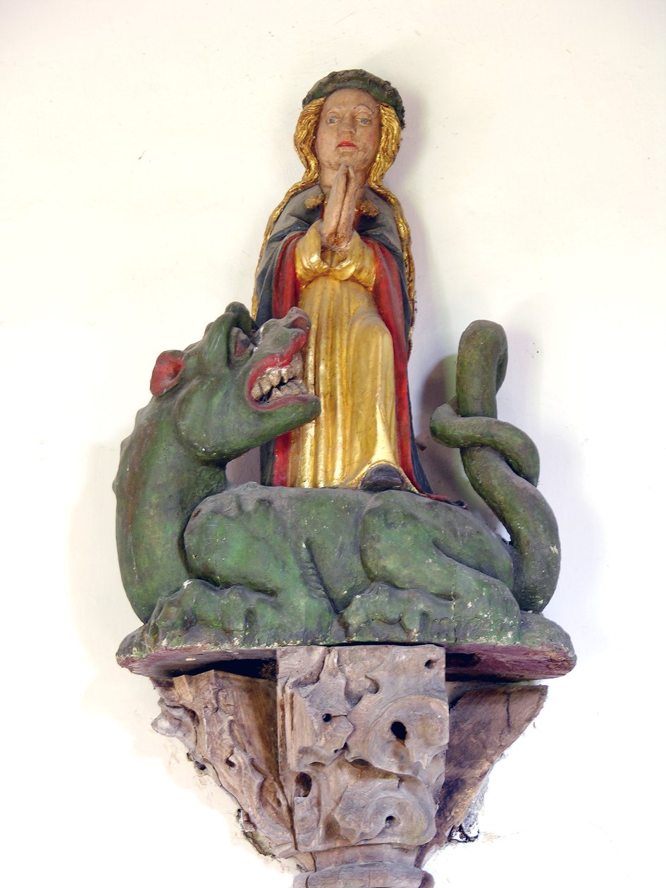 St. Margaret av Antiokia (polykromt tre) av French School