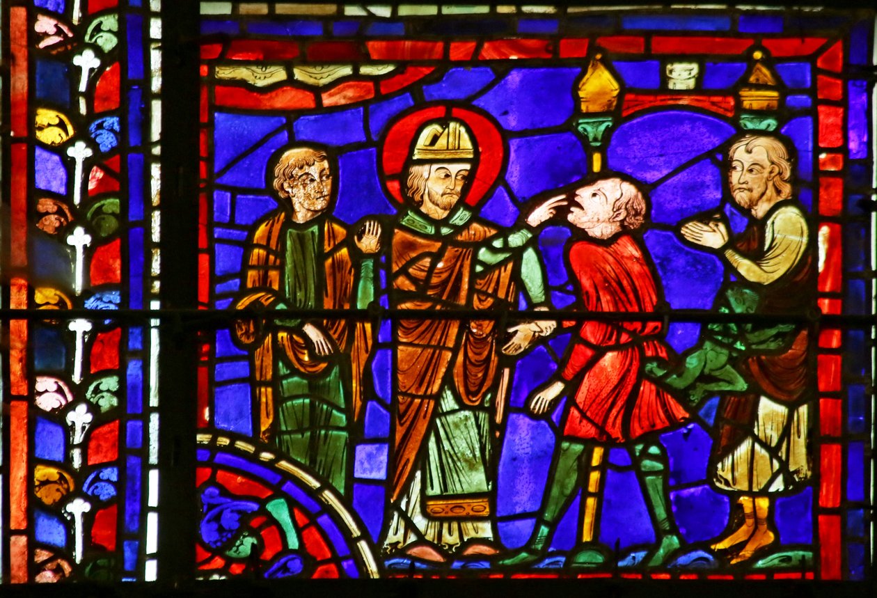 St. Martin Healing a besatt sjel, scene fra Life of St. Martin, Chartres Cathedral av French School