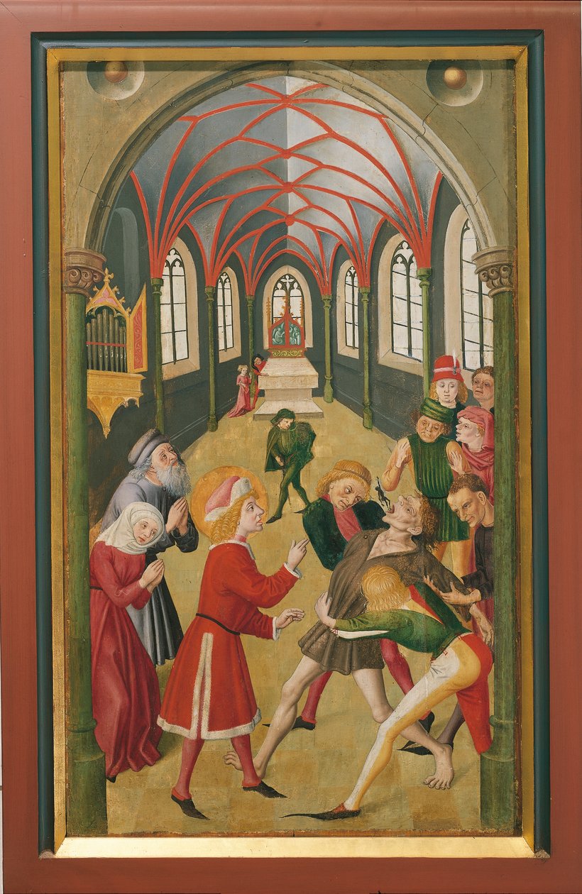 St. Martin eksoriserer en besatt person (olje på lerret) av French School