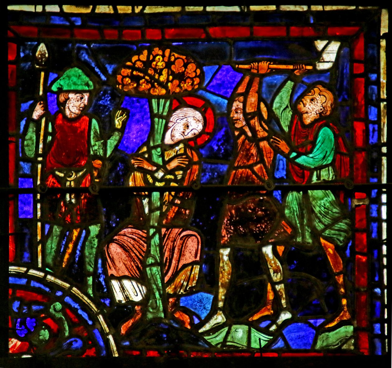 St. Martin bundet til et tre, scene fra St. Martins liv, Chartres-katedralen av French School