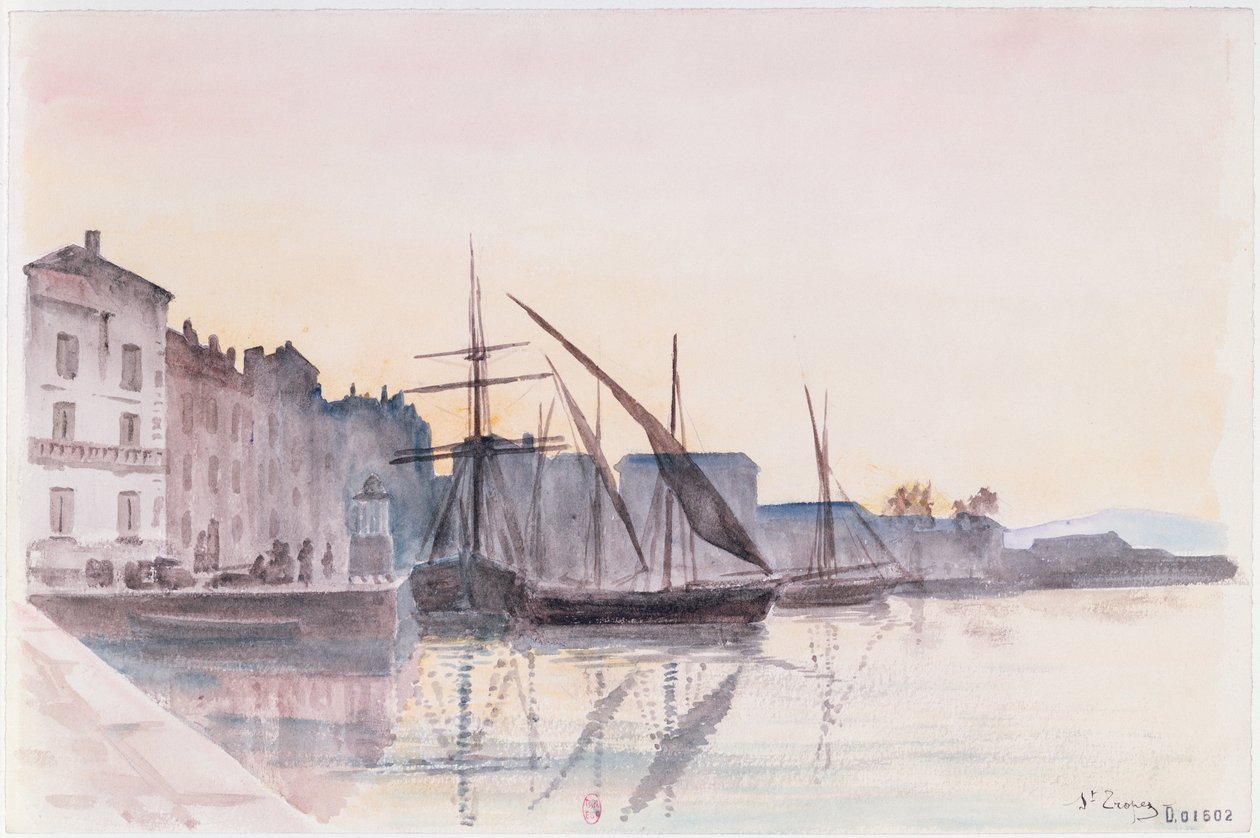 St. Tropez (akvarell på papir) av French School