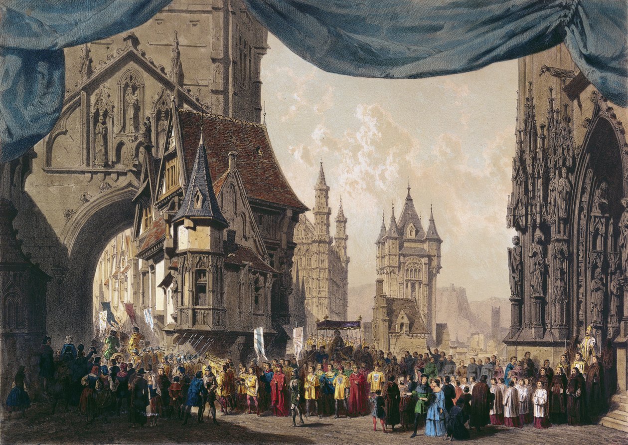 Scenografi for akt I av La Juive, første gang fremført på Paris-operaen 23. februar 1835 (wc på papir) av French School