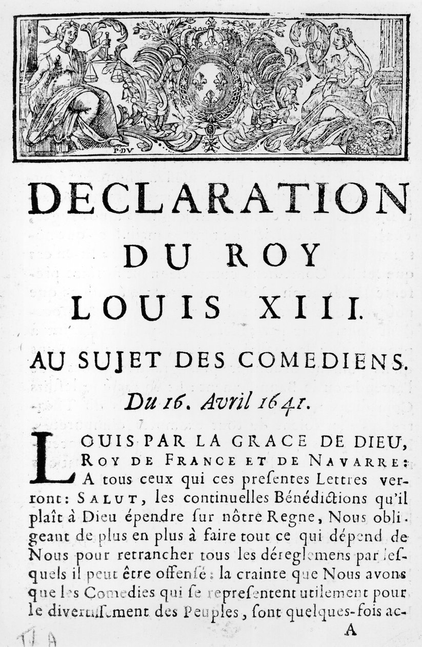 Uttalelse av Ludvig XIII (1601-43) om komikerne, 16. april 1641 av French School