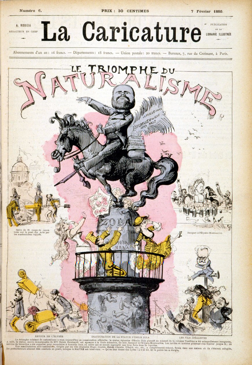 Statue av Emile Zola, "" Naturalismens triumf""" - i "" Karikaturen"" av 07.02.1880. av French School