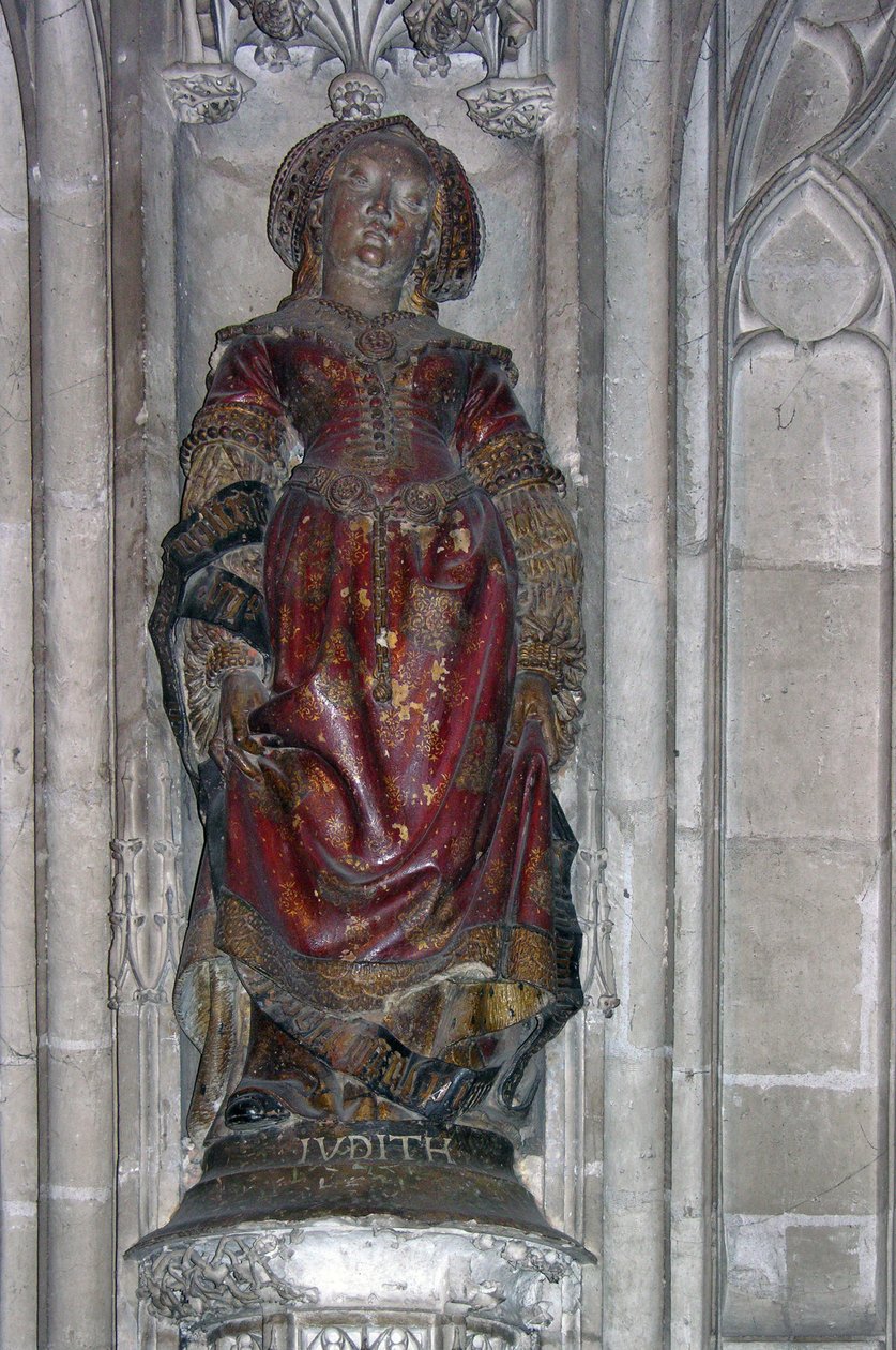 Statue av Judith (polykrom stein) av French School