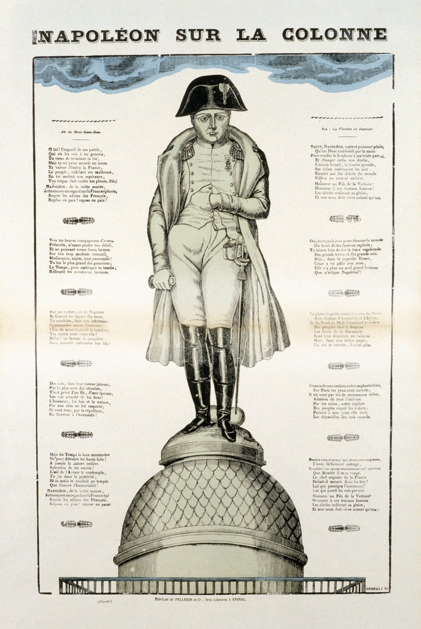Statue av Napoleon I Bonaparte (1769-1821) på Vendome-søylen i Paris. Bilde av Epinal av French School