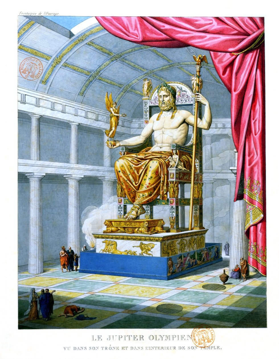 Statue av den olympiske Zevs på sin trone inne i tempelet hans på Olympus, 1814 av French School