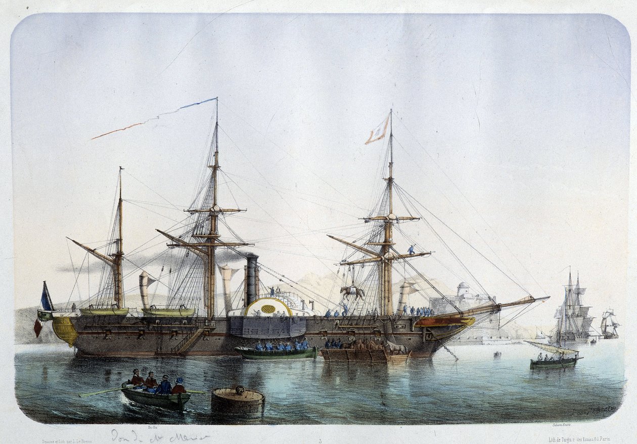 Dampfregatt i havnen i Toulon, rundt 1850 av French School