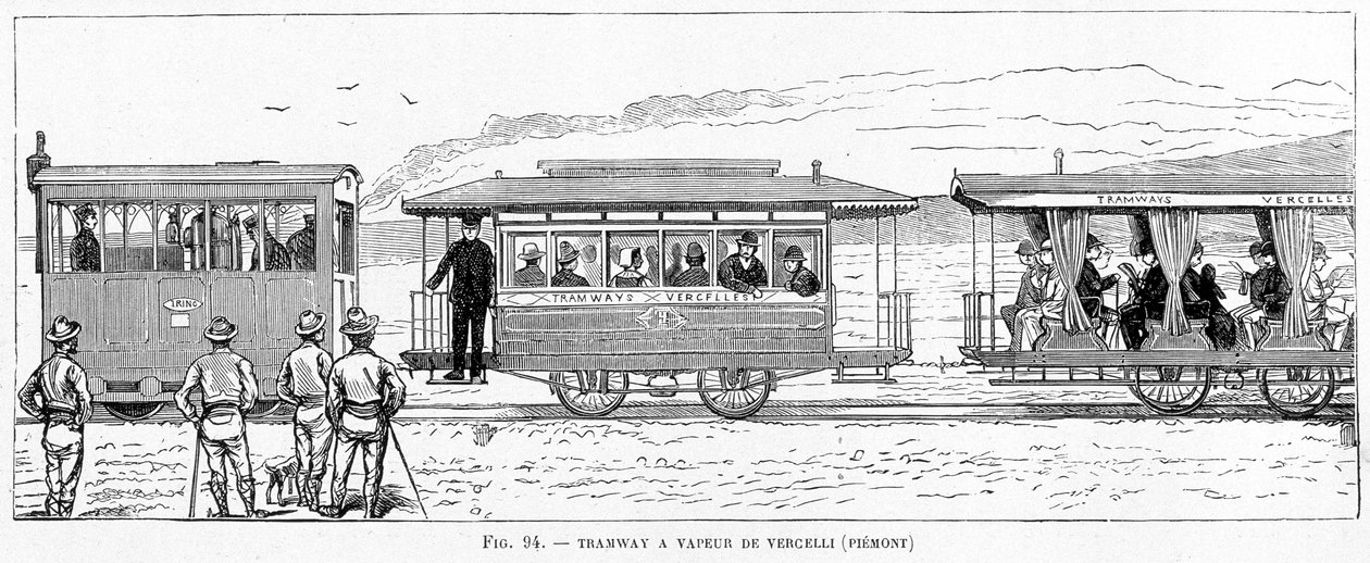 Damptrikk fra Vercelli (Piemonte) - i "" The new conquests of science"" av Louis Figuier av French School