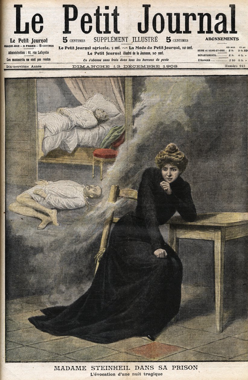 Steinheil-sak: Marguerite Steinheil (1869-1954) i fengselet hennes - Le Petit Journal, desember 1908 (gravering) av French School