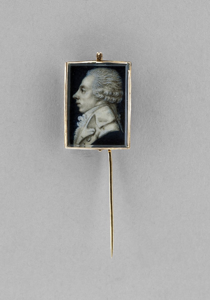 Stickpin with Portrait of a Man, ca. 1780 (akvarell på elfenben, gesso, vellum, 23 karat gull, hår og glass) av French School