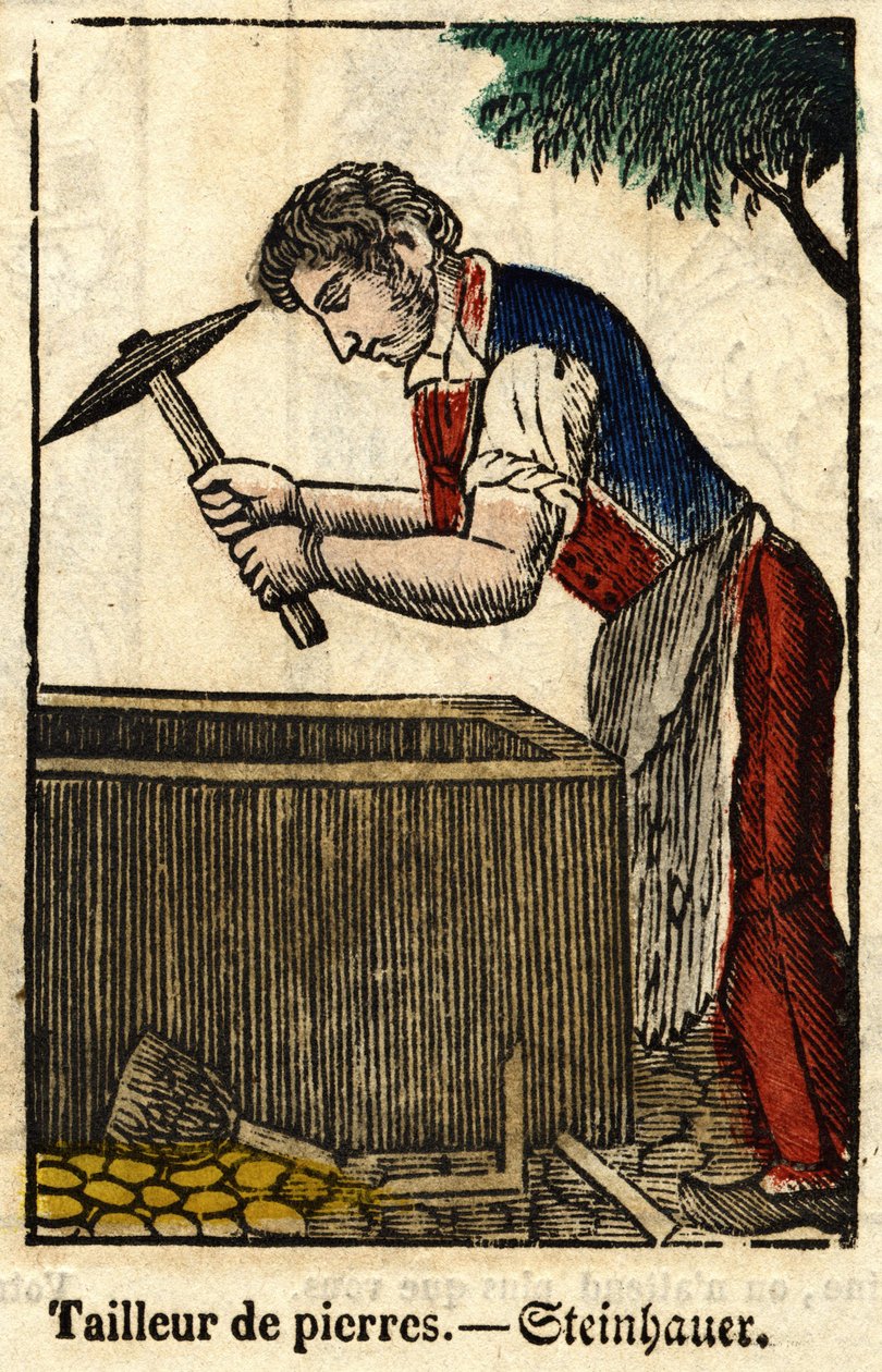 Stein skredder; Serie om handel, bilde av Epinal fra 1800-tallet. av French School