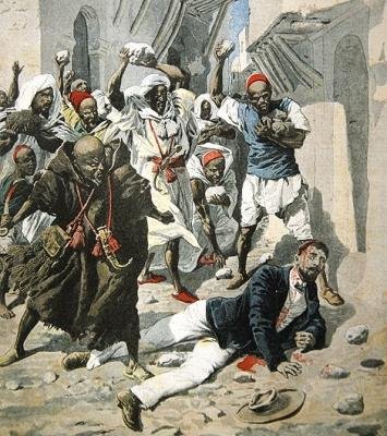 Steining i hjel Doktor Emile Mauchamp i Marrakesh, forsideillustrasjon av Le Petit Journal, 7. april, 1907 av French School