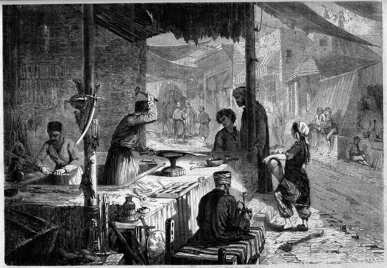 Street Metier: a damasquineur gunsmith in the streets of Trebizonde, Turkey av French School