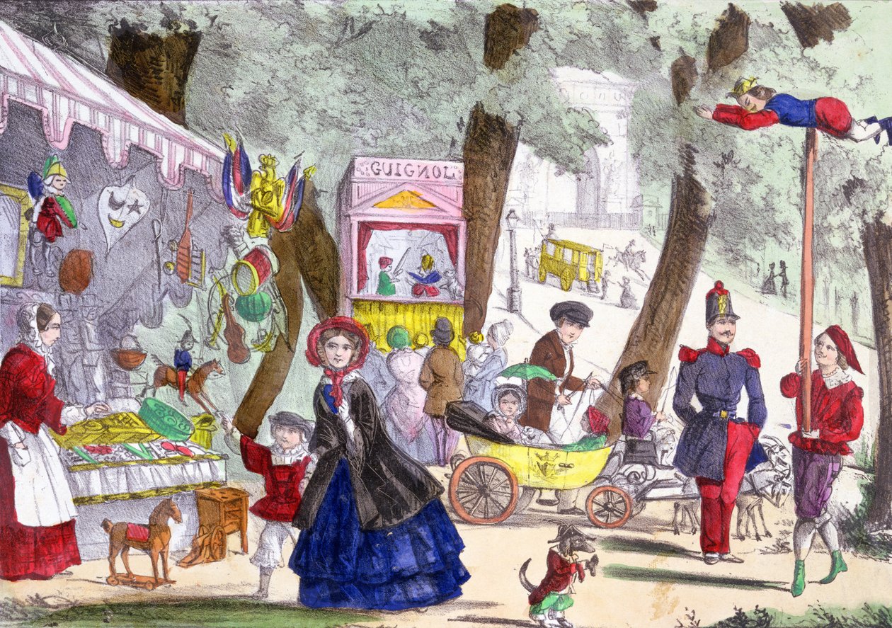 Gatescener på Champs Elysees, 1800-tallet av French School