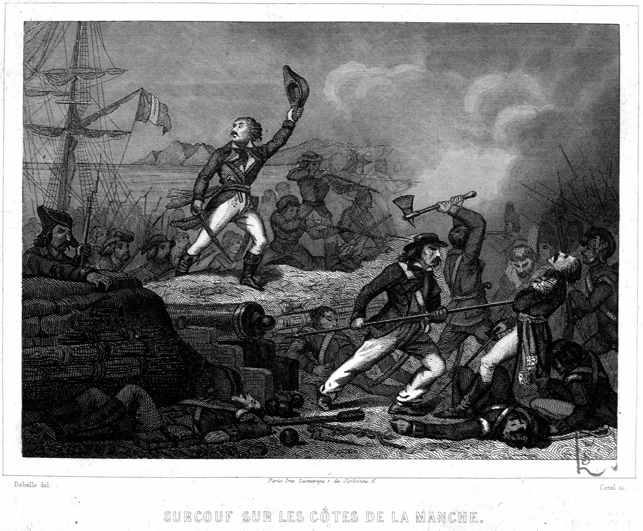 Surcouf på kanalkysten - i "History of Pirates and Corsairs of the Ocean and the Mediterranean" av P. Christion, Paris, D. Cavaillés ed. av French School