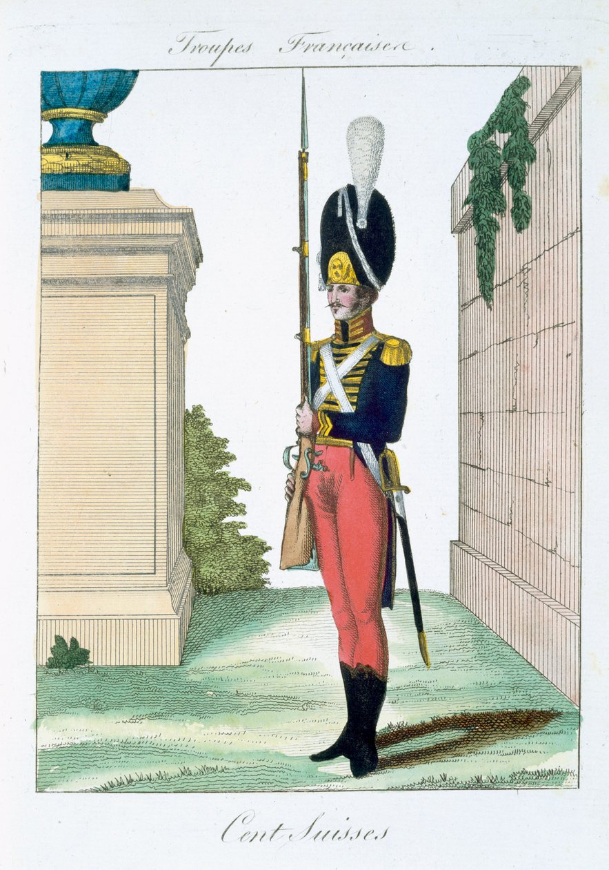 Swiss Centurian, fra Troupes Francaises, pub. i Basset, Paris, ca. 1790 av French School