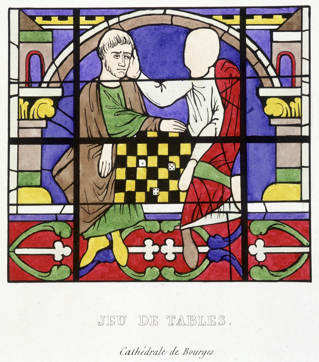 Bordspill. Faksimile av et glassmaleri fra middelalderen i «Histoire de la peinture sur verre»» av Ferdinand de Lasteyrie av French School