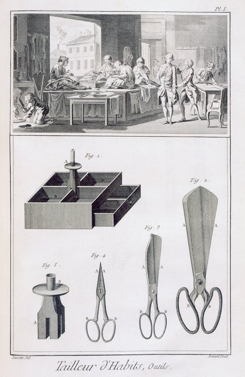 Skredder, fra Encyclopedie des Sciences et Metiers av Denis Diderot (1713-84) utgitt ca. 1770 av French School