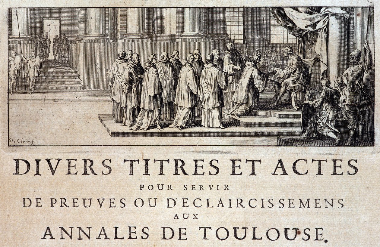Ta byen og greven av Toulouse i besittelse av utsendingene til kong Filip III i 1271 i "Annales de la ville de Toulouse" av Germain de Lafaille, Toulouse av French School