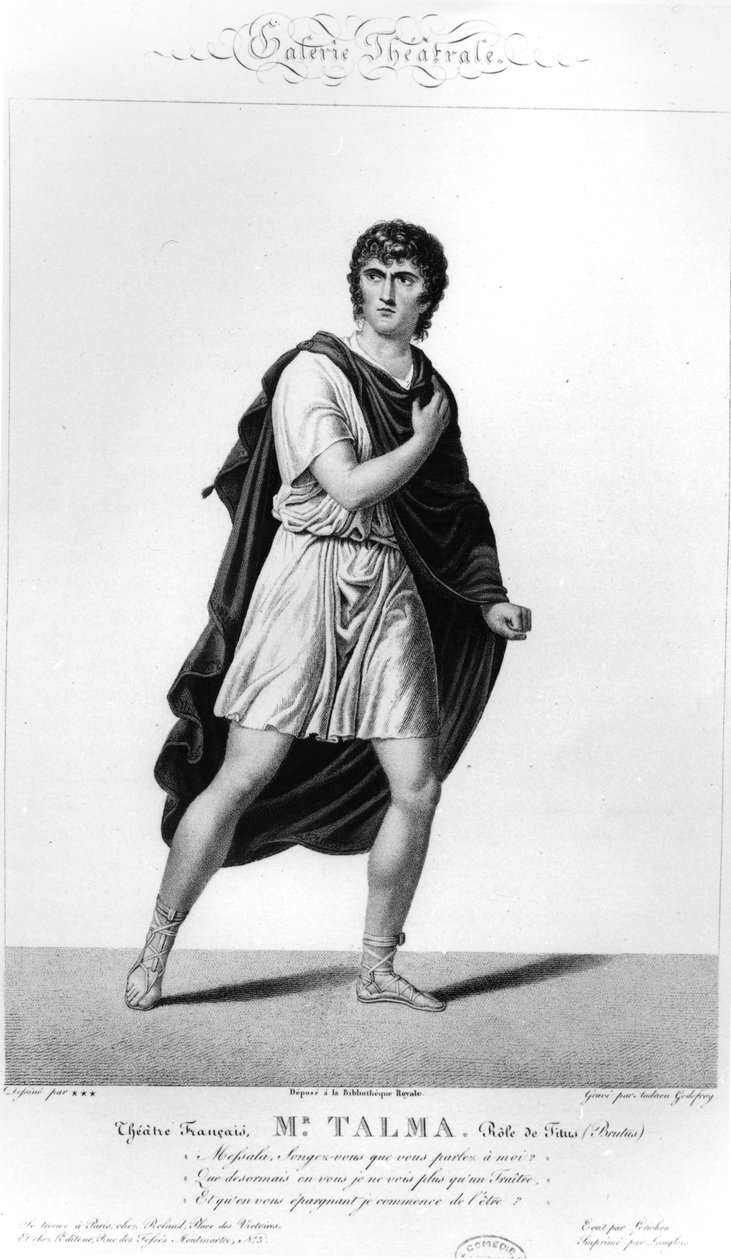 Talma i romersk drakt som Titus i en produksjon i Paris i 1793 av Voltaires tragedie, Brutus, 1812 av French School
