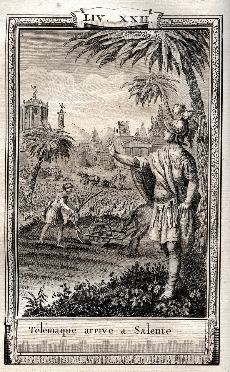 Teemaque vender tilbake til Salente (Salento) - gravering av 1798 av Monnet i "Les Aventures de Telemaque, fils d