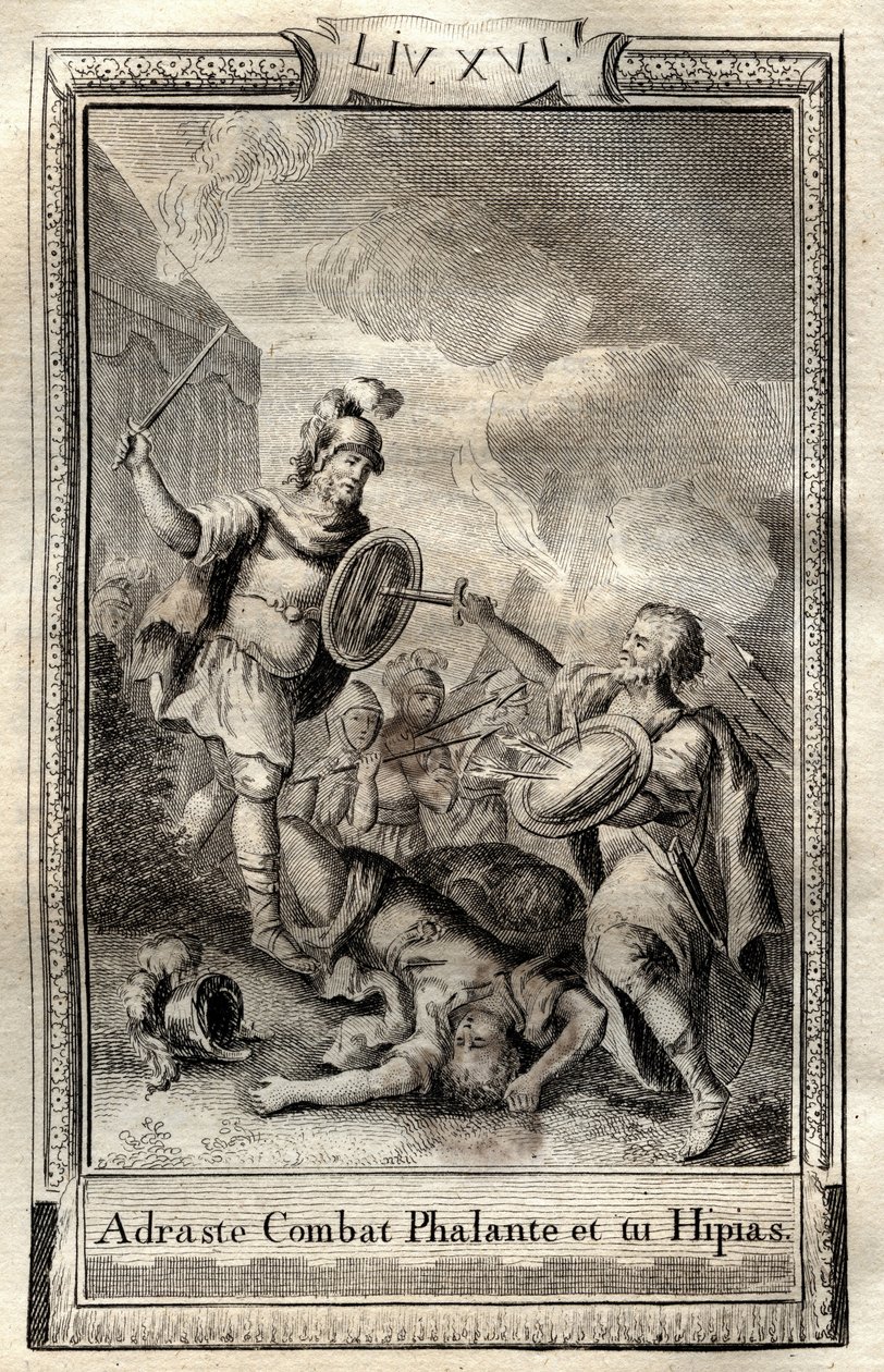 Telemaque surmonte Hippias - engraving of 1798 by Monnet in “Les Aventures de Telemaque, fils d
