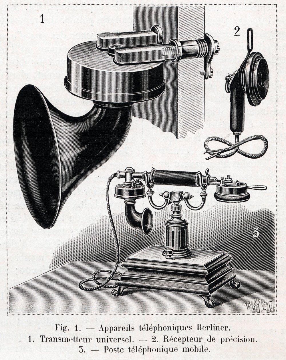 Telephonic apparatus - Berliner System - engraving in “” La nature”” from 1902 av French School