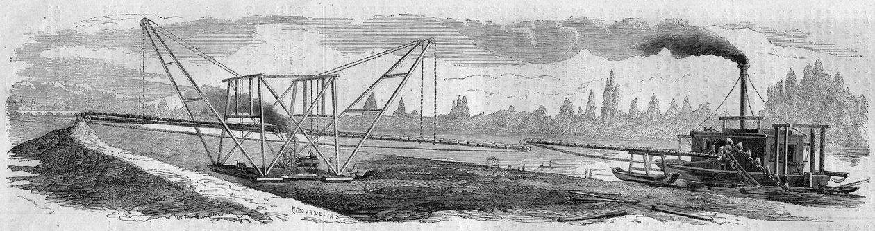 Test av en dregg beregnet for graving av Suez-kanalen. Frankrike av French School