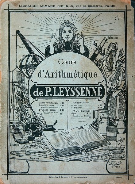 Lærebokomslag for et aritmetisk kurs av P. Leysenne, utgitt av Librairie Armand Colin, Paris, sent på 1800-tallet (litho) av French School
