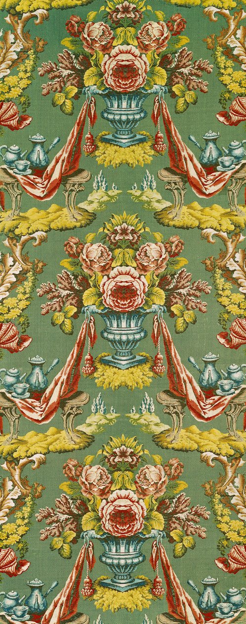 Tekstil med et repeterende blomstermotiv, verksted i Lyon, ca. 1730 (silkebrokade) av French School