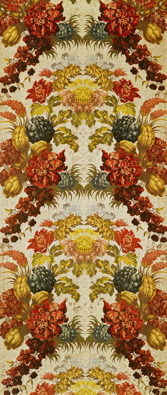 Tekstil med et repeterende blomstermønster, verksted i Lyon, ca. 1740 (silkebrokade) av French School