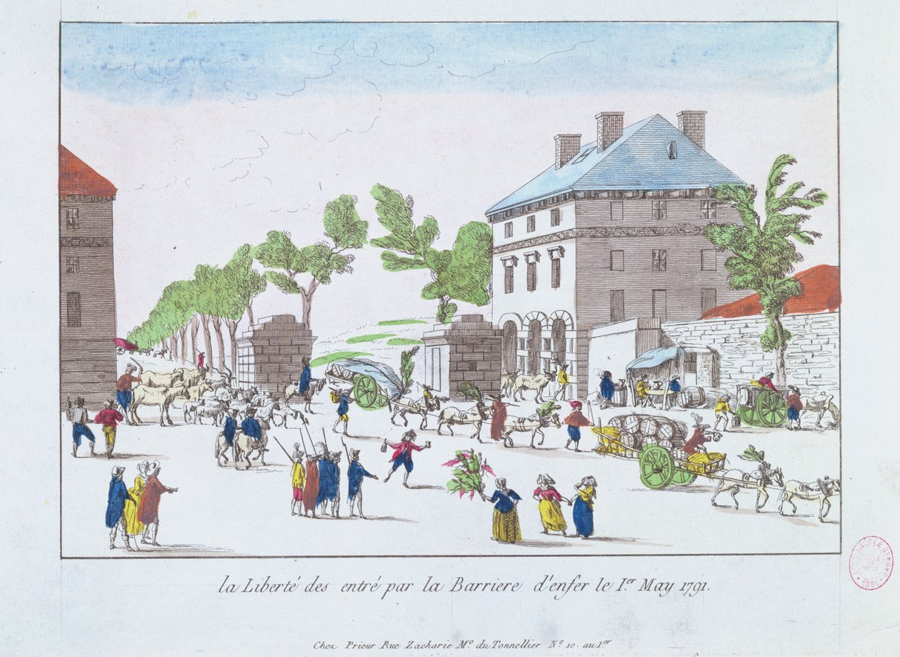 Avskaffelsen av bompenger ved Barriere dEnfer, 1. mai 1791, Paris av French School