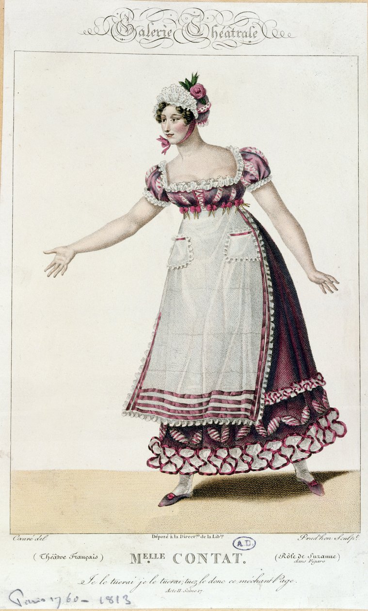 Skuespillerinnen Mademoiselle Contat i rollen som Suzanne i Figaros ekteskap av Pierre Augustin Caron de Beaumarchais (1732-99) av French School