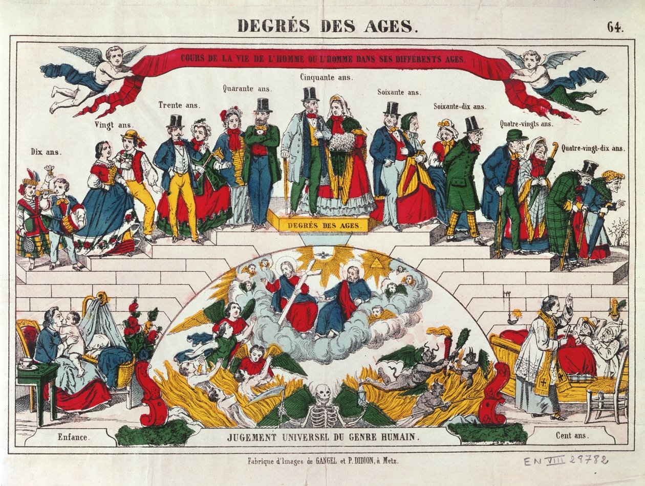 The Ages of Men and Women, Imagerie Gangel, Metz, midten av 1800-tallet av French School