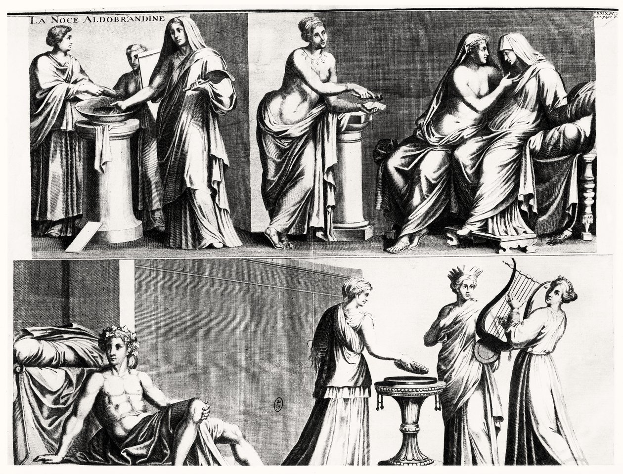 Aldobrandini-bryllupet, etter en romersk fresco (bw-trykk) av French School