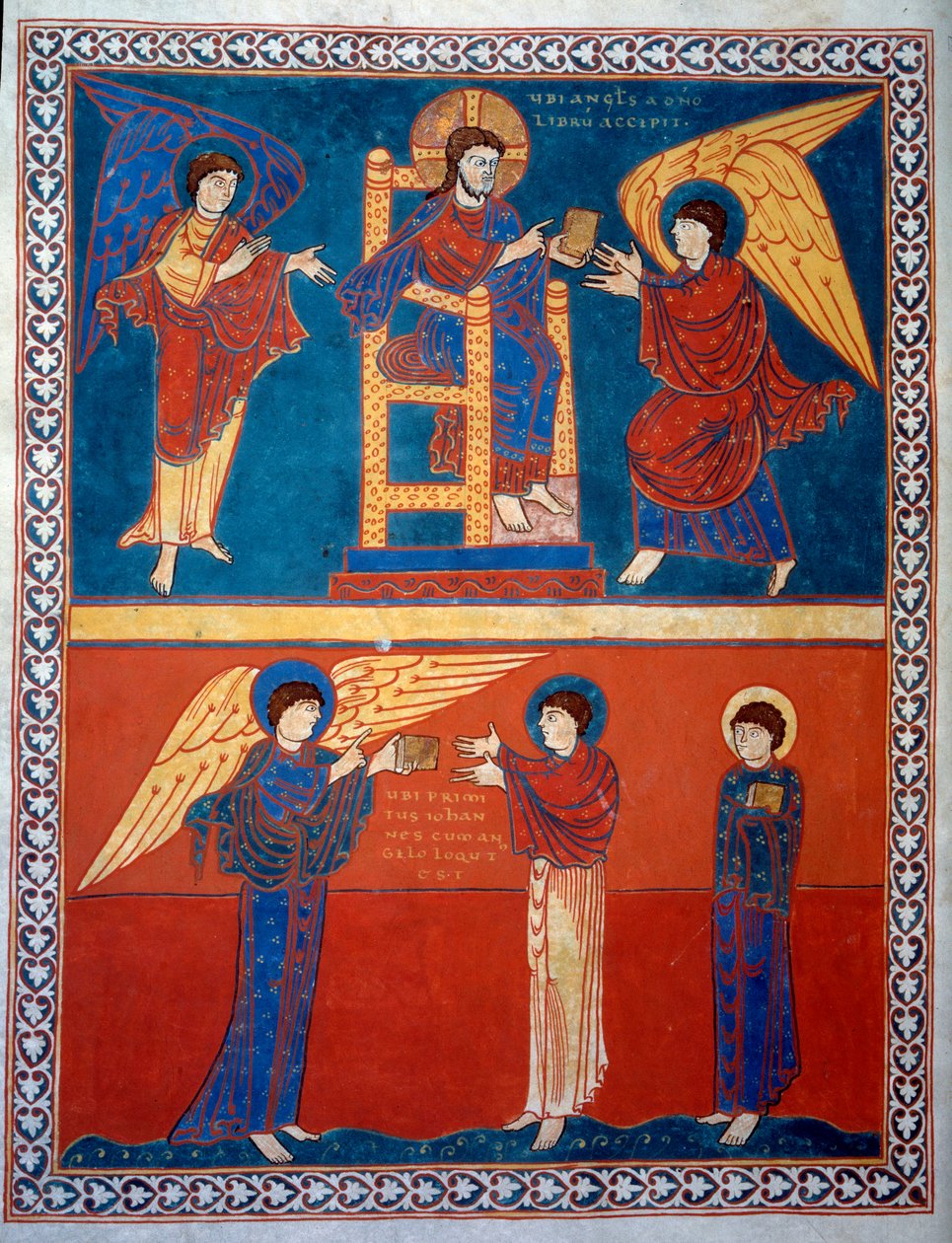 Engelen mottok Herrens bok og ga den til Saint John Miniature fra kommentarene til "Åpenbaringen ifølge Saint John" skrevet i 775 av munken Beatus av Liebana av French School