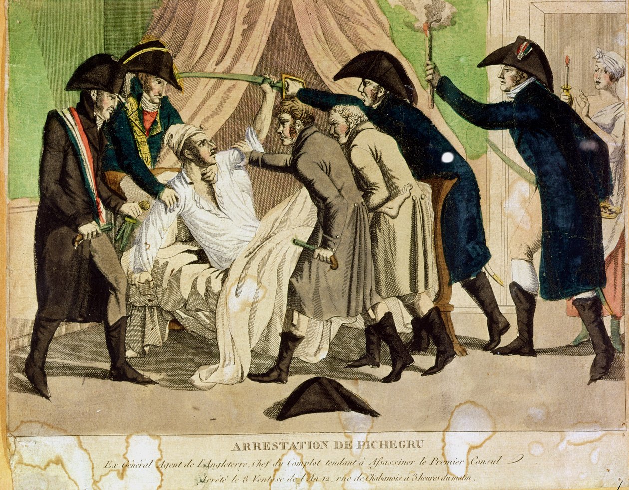 Arrestasjonen av general Charles Pichegru (1761-1804) tidlig på 1800-tallet av French School