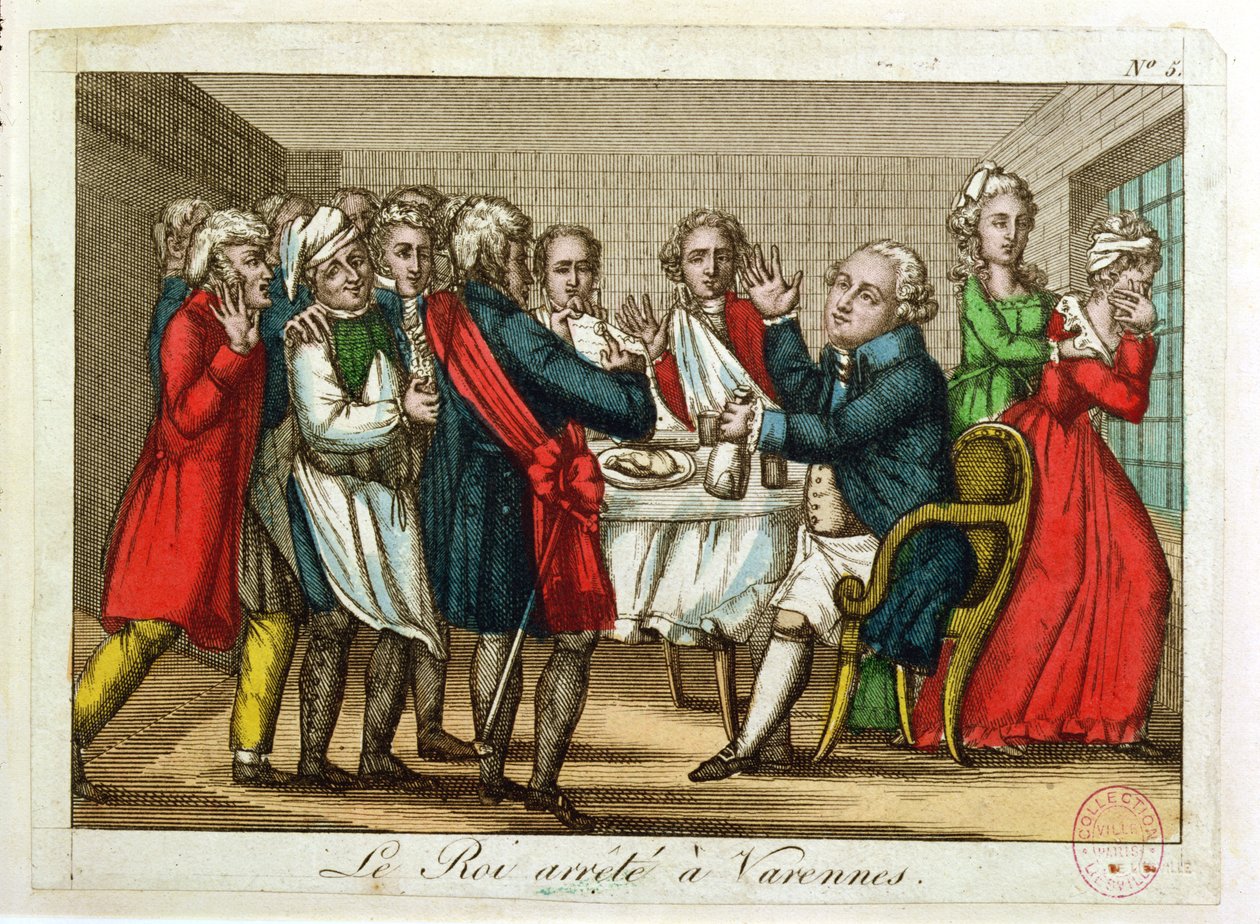 Arrestasjonen av Ludvig XVI (1754-93) i Varennes, 22. juni 1791 av French School