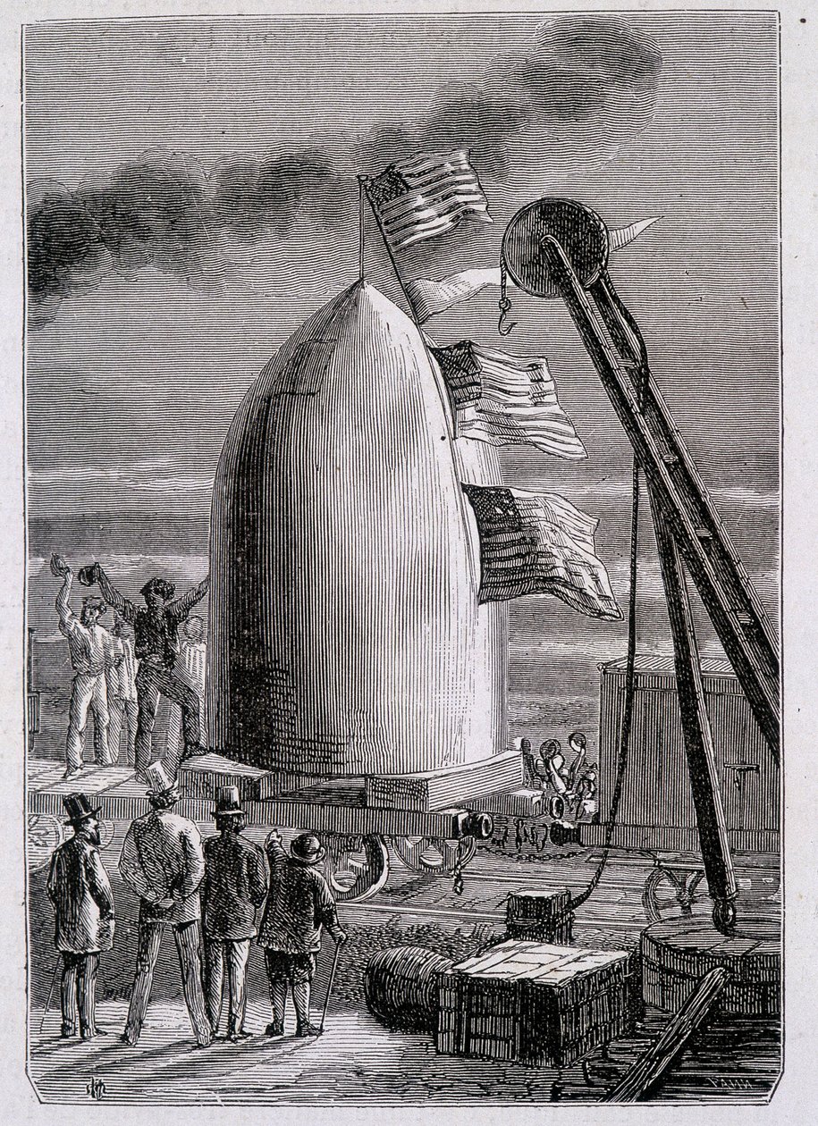 Ankomsten av prosjektilet ved Stone-Hill - i "Fra jord til måne" av Jules Verne av French School